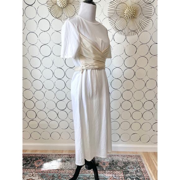 Zara Womens Midi T-Shirt Dress S White Wrap Minimalist Classic Capsule Timeless - Picture 2 of 9
